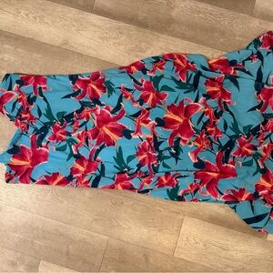 Show me your Mumu Bright Blue Floral Maxi Dress with Pink Red Lilies